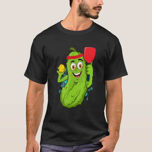 Pickleball Pickle Paddle Cucumber Player Vegan T-Shirt (Vorderseite)