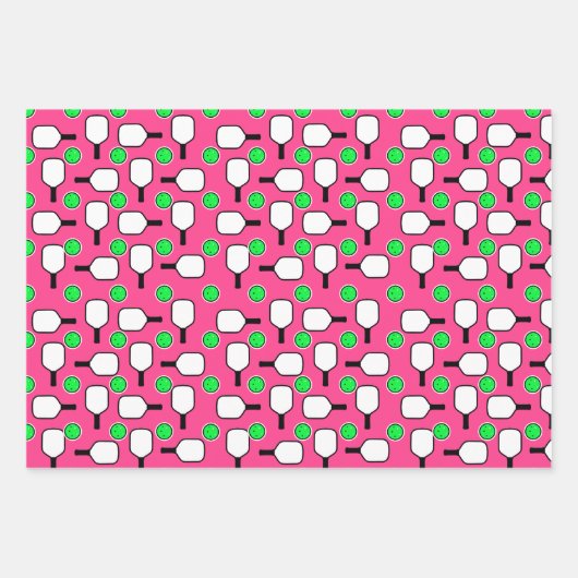 Pickleball Pink Green Pickleball Party Geschenkpapier Set (Vorderseite 3)