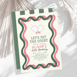 Pickleball Pink & Green Streifen Erwachsene Geburt Einladung