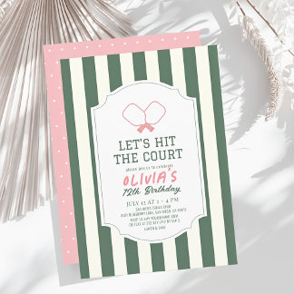 Pickleball Pink & Green Stripes Girl Geburtstag Einladung