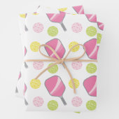 Pickleball Pink Green & Yellow Paddle und Balls Geschenkpapier Set (Beispiel)