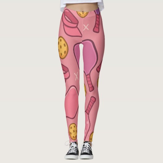 Pickleball Pink Paddle Muster Sportsndige Leggings (Vorderseite)