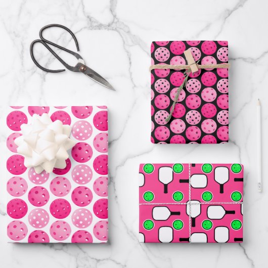 Pickleball Pink White Green Pickleball Party Geschenkpapier Set (Vorderseite)