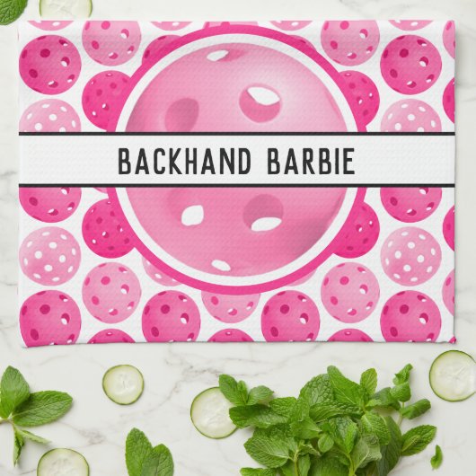 Pickleball Pink & White Pickleballs Personalisiert Geschirrtuch (Gefaltet)