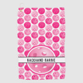 Pickleball Pink & White Pickleballs Personalisiert Golfhandtuch (Vorderseite)