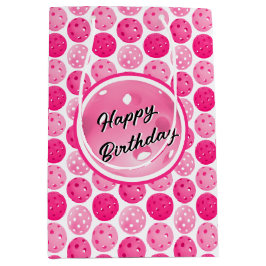 Pickleball Pink & White Pickleballs Personalisiert Mittlere Geschenktüte