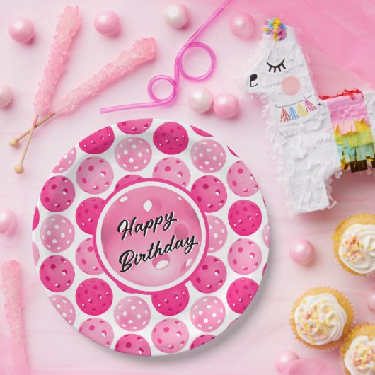 Pickleball Pink & White Pickleballs Personalisiert Pappteller (Party)