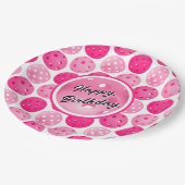 Pickleball Pink & White Pickleballs Personalisiert Pappteller (Schrägansicht)