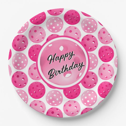 Pickleball Pink & White Pickleballs Personalisiert Pappteller (Vorderseite)