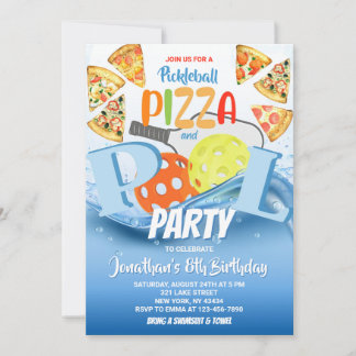 Pickleball Pizza und Poolparty Geburtstag Einladung