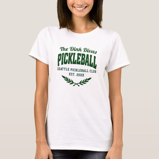 Pickleball Player Club Team Custom Green Emblem T-Shirt (Vorderseite)