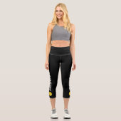 Pickleball Player Custom High Waised Black Yellow Capri Leggings (Vorderseite)