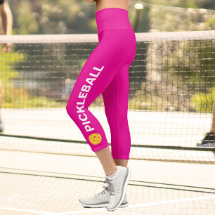 Pickleball Player Custom High Waised Bright Pink Capri Leggings