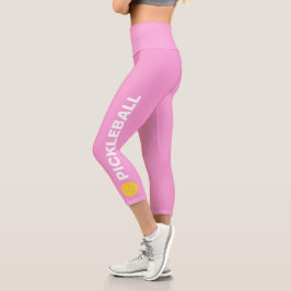 Pickleball Player Custom High Waised Light Pink Capri Leggings