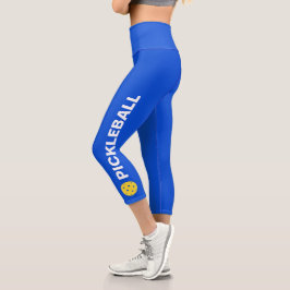 Pickleball Player Custom High Waisted Royal Blue Capri Leggings