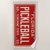 Pickleball Player Fan Retro Florida License Plate Strandtuch (Vorderseite)
