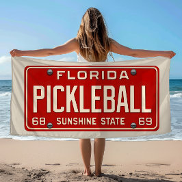 Pickleball Player Fan Retro Florida License Plate Strandtuch