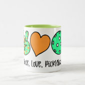 Pickleball Player Geschenk Frieden, Liebe, Pickleb Zweifarbige Tasse (Mittel)