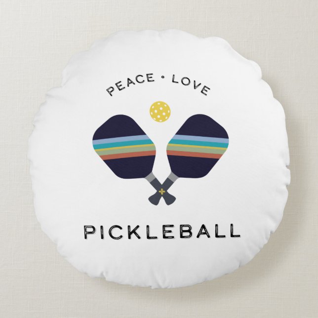 Pickleball Player Gift Peace Liebe und Pickleball Rundes Kissen (Vorderseite)