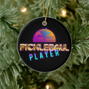 Pickleball-Player mit benutzerdefiniertem Text Keramik Ornament