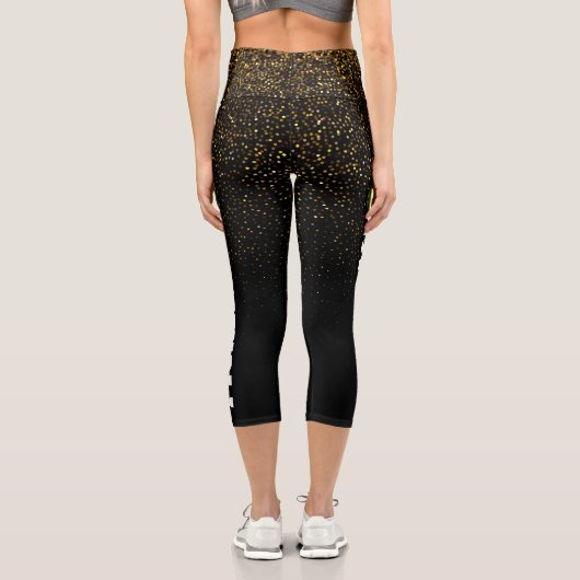 Pickleball Player Personalisiert Black Gold Glitze Capri Leggings (Rückseite)