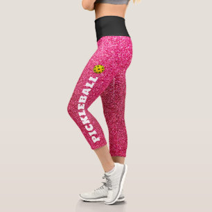 Pickleball Player Personalisiert Black Pink Glitze Capri Leggings