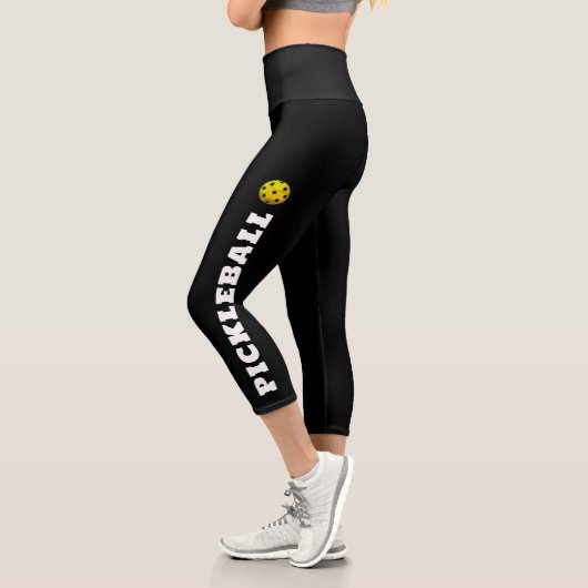 Pickleball Player Personalisiert Schwarz-weiß Capri Leggings (Links)
