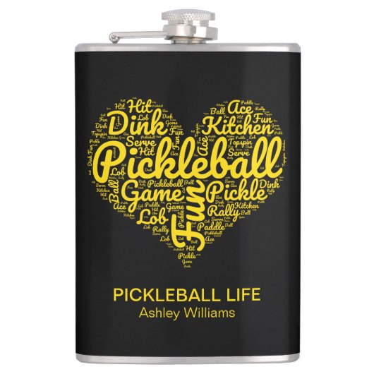 Pickleball Player Personalisiert Word Art Typograf Flachmann (Vorderseite)