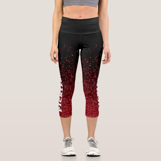 Pickleball Player Personalisierter Schwarz-Rot-Gli Capri Leggings (Vorderseite)