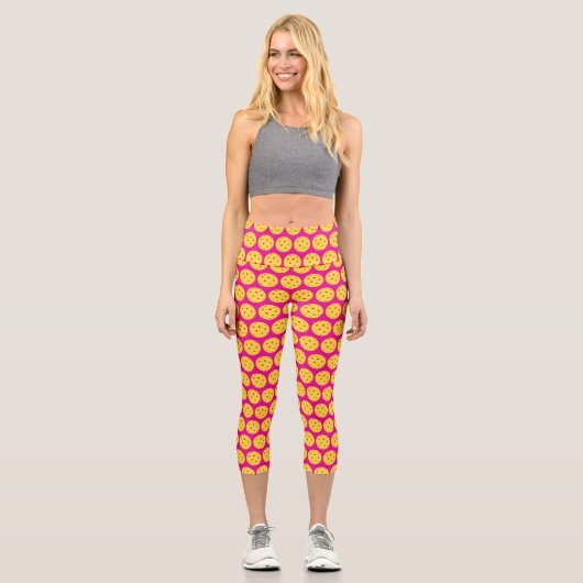 Pickleball Player Pickleball Muster hell rosa Capri Leggings (Vorderseite)