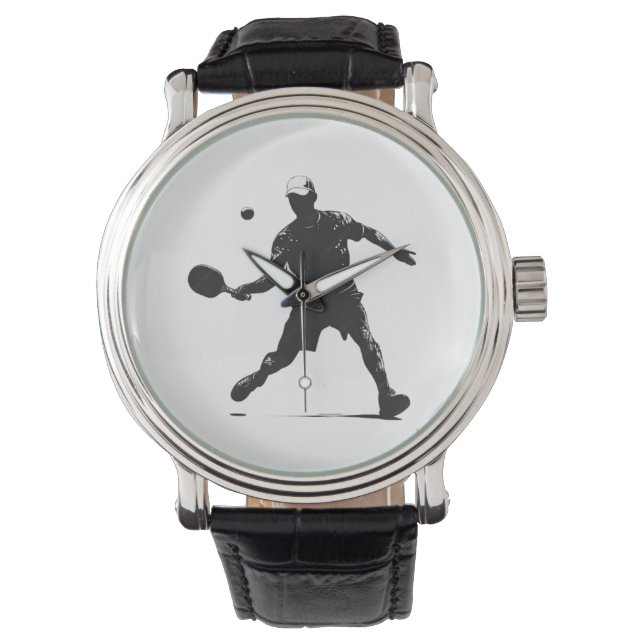 Pickleball Player Silhouette Sportdesign Armbanduhr (Vorderseite)