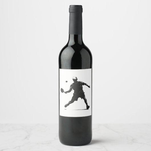 Pickleball Player Silhouette Sportdesign Weinetikett (Vorderseite)