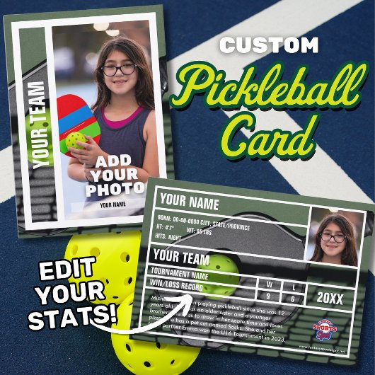 Pickleball Player Trading Card Souvenir - Green Telefonnummerkarte