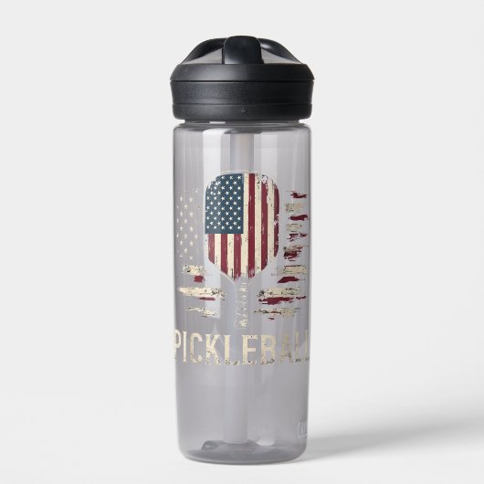 Pickleball Player US Flag Retro Paddleball Trinkflasche (Vorderseite)