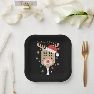 Pickleball Player Weihnachtsfeiertag Reindeer Xmas Pappteller