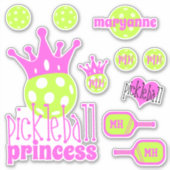 Pickleball Princess Bright Pink Vinyl Sticker Set (Vorderseite)