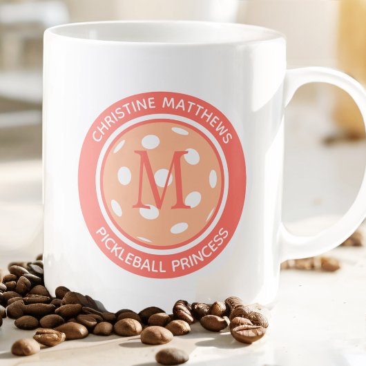 Pickleball Princess Funny Quote Name Initial Peach Jumbo-Tasse