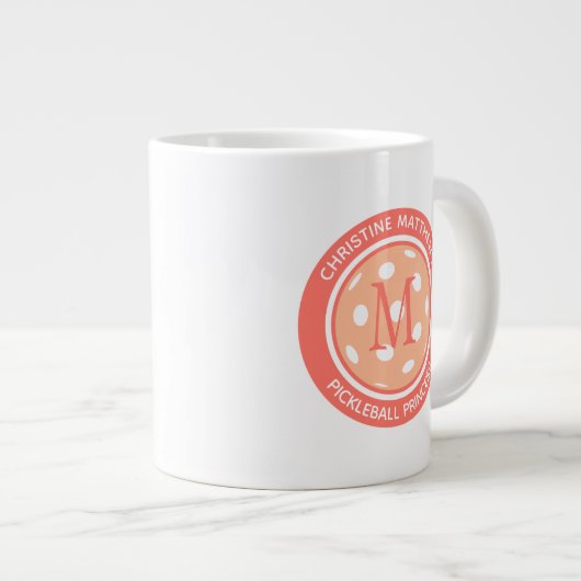 Pickleball Princess Funny Quote Name Initial Peach Jumbo-Tasse (Vorderseite Rechts)