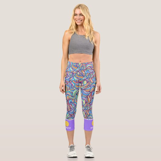 Pickleball-Print, farbig Abstrakt, benutzerdefinie Capri Leggings (Vorderseite)