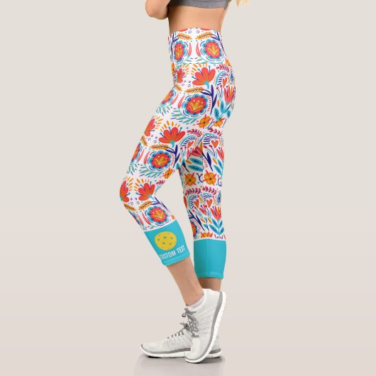 Pickleball Print Fun Farbige Blume Benutzerdefinie Capri Leggings (Links)