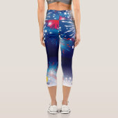 Pickleball Print Patriotic Fireworks Custom Text Capri Leggings (Rückseite)