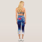 Pickleball Print Patriotic Fireworks Custom Text Capri Leggings (Rückseite)