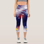 Pickleball Print Patriotic Fireworks Custom Text Capri Leggings (Vorderseite)