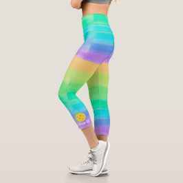 Pickleball Print Rainbow Watercolor Benutzerdefini Capri Leggings