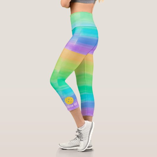 Pickleball Print Rainbow Watercolor Benutzerdefini Capri Leggings (Links)
