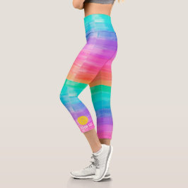 Pickleball Print Rainbow Watercolor Benutzerdefini Capri Leggings