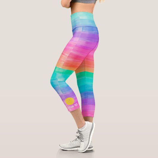 Pickleball Print Rainbow Watercolor Benutzerdefini Capri Leggings (Links)