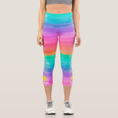 Pickleball Print Rainbow Watercolor Benutzerdefini Capri Leggings (Vorderseite)