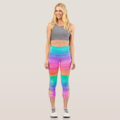 Pickleball Print Rainbow Watercolor Benutzerdefini Capri Leggings (Vorderseite)