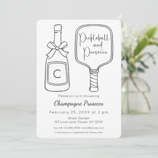 Pickleball & Prosecco Modernes Brautparty Einladung (Stehend Vorderseite)